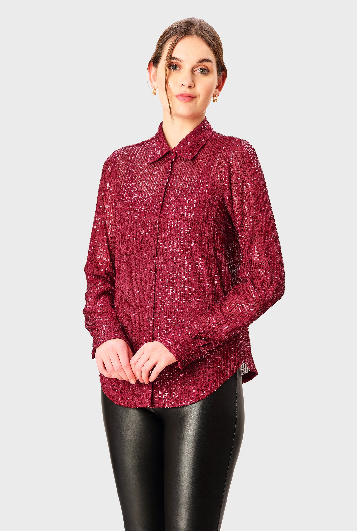 Shop Sequin embellished mesh shirt | eShakti