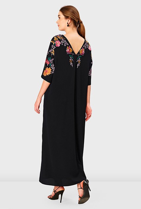 Floral embellished crepe empire kaftan dress