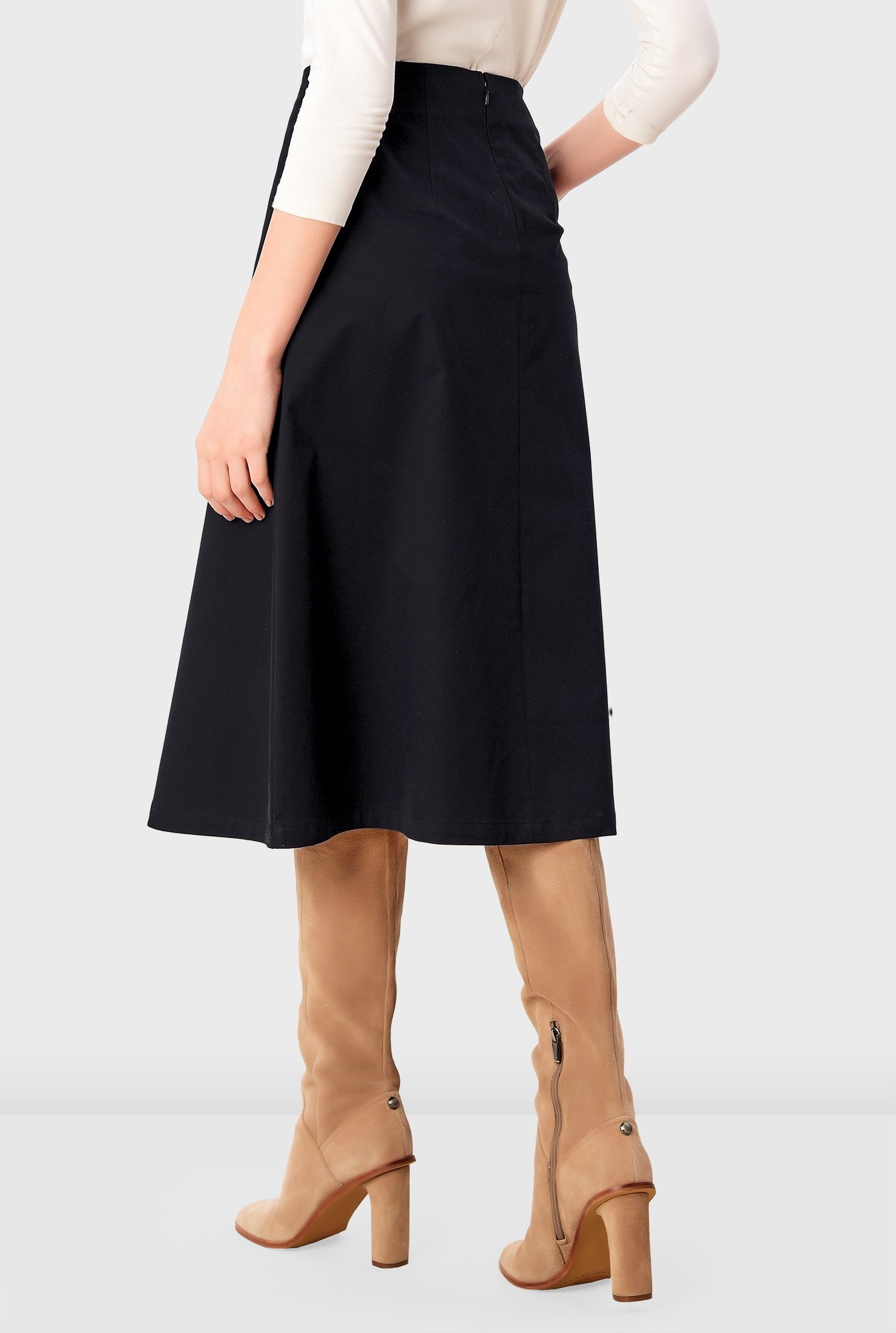 Shop Pleat front stretch cotton twill skirt | eShakti