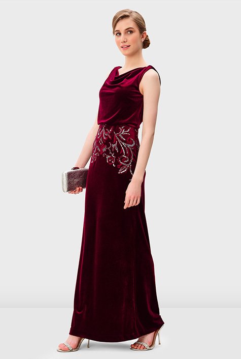 Sequin-Embellished Velvet One-Shoulder Dress