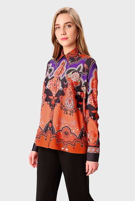 Shop Floral tapestry print crepe shirt