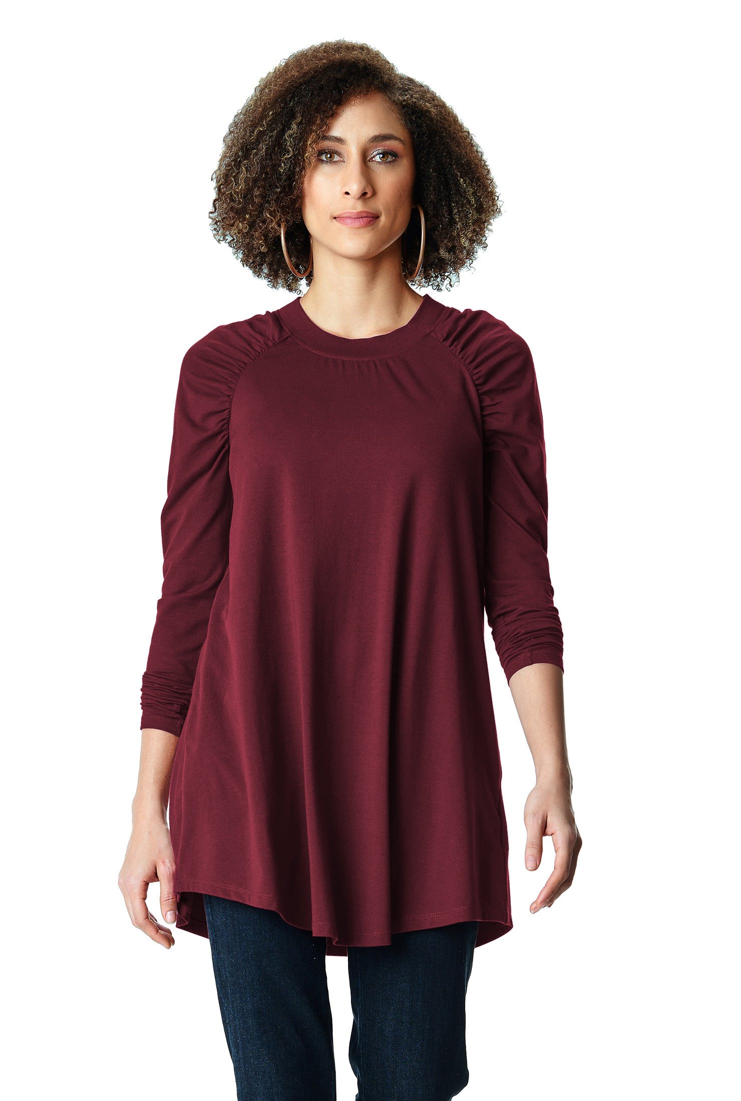 Shop Ruched raglan sleeve cotton jersey tunic | eShakti