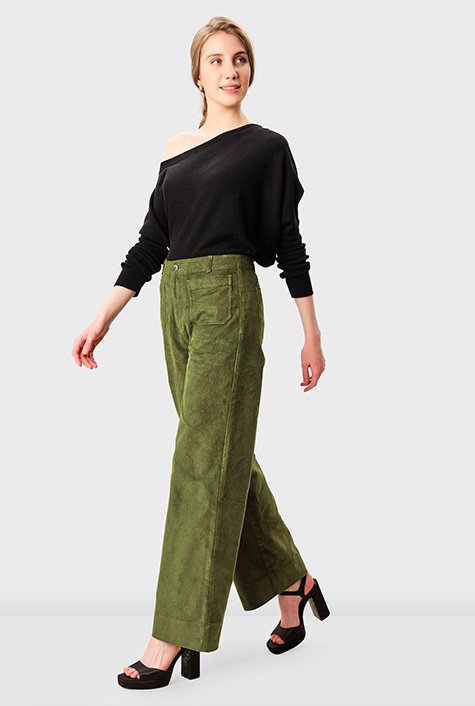 Shop Cotton Corduroy Straight Leg Pants | EShakti