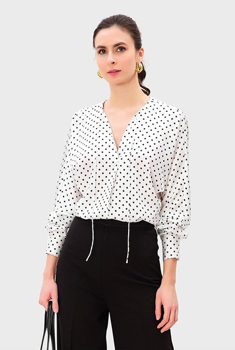 Shop Dolman sleeve polka dot print satin tunic | eShakti