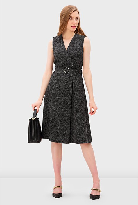 Shop Cross hatch suiting double button wrap dress