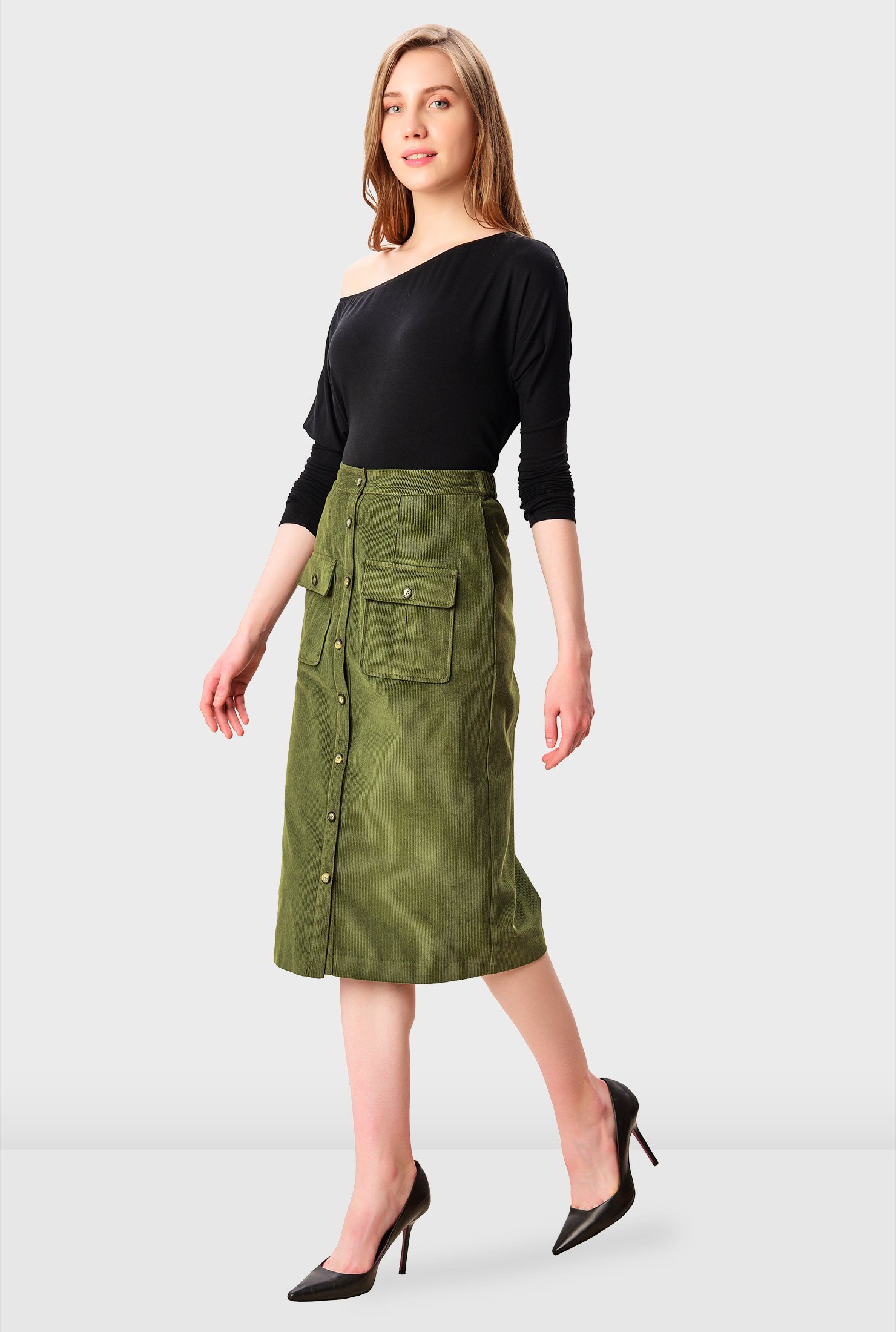 Shop Cotton corduroy utility style straight skirt | eShakti