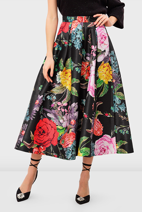 Shop Floral print dupioni box-pleat full skirt | eShakti