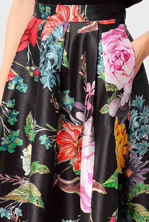 Shop Floral print dupioni box-pleat full skirt | eShakti