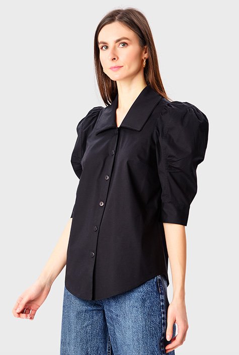 Shop Statement puff sleeve cotton poplin shirt | eShakti