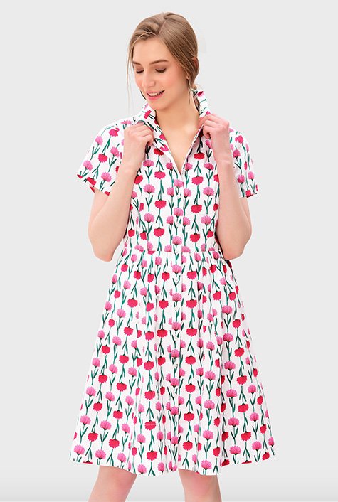 Shop Floral Print Cotton Poplin Shirtdress Eshakti 