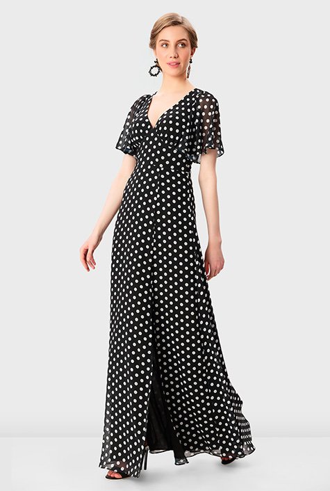 Shop Polka Dot Print Georgette Banded Empire Dress Eshakti