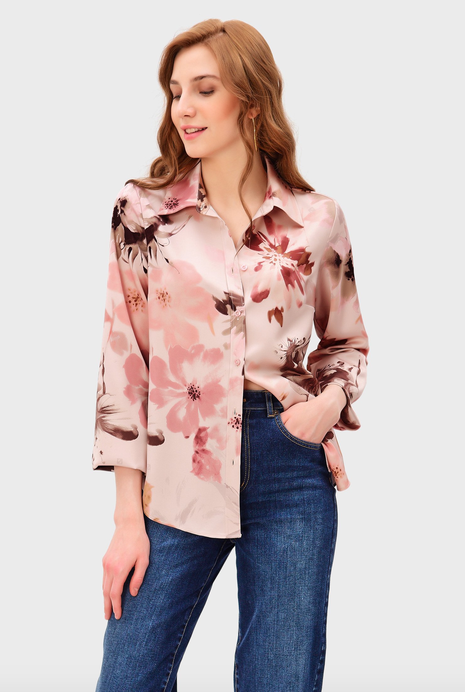 Floral-print silk-twill shirt – Monlux