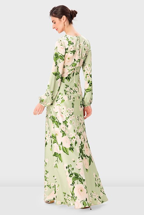 Floral print satin empire dress