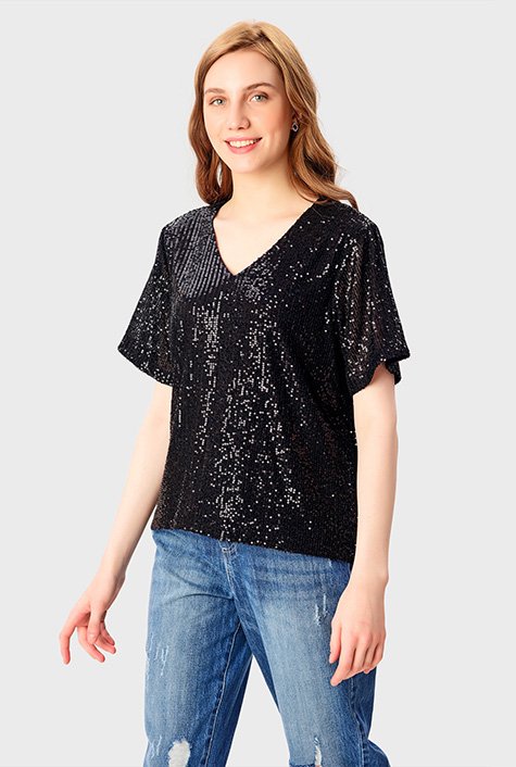 Embellished Mesh Blouse