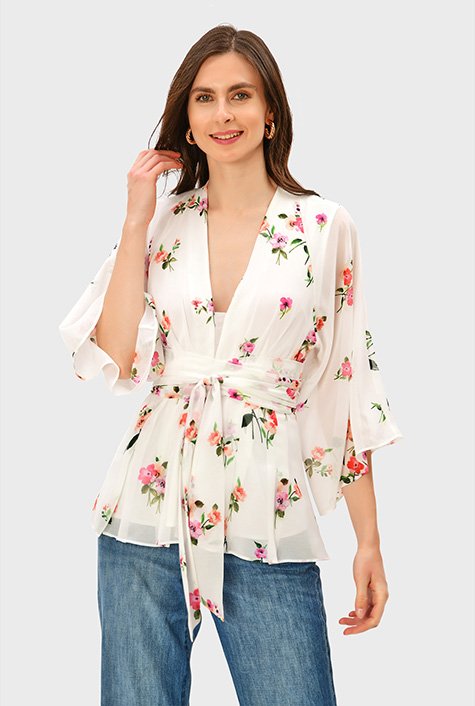 Buy Hitarth Fashion Women's Chiffon Floral Bell Sleeve Blouse