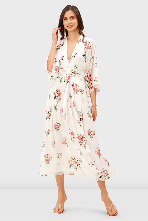 Shop Flared sleeve floral print georgette dress