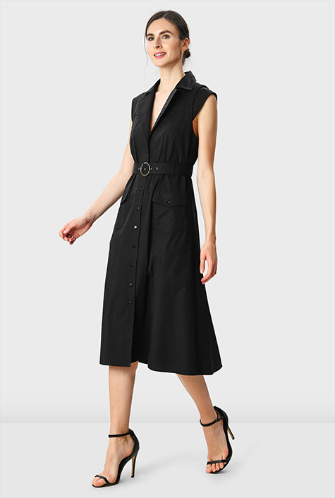 Shop Cotton poplin belted A-line dress | eShakti