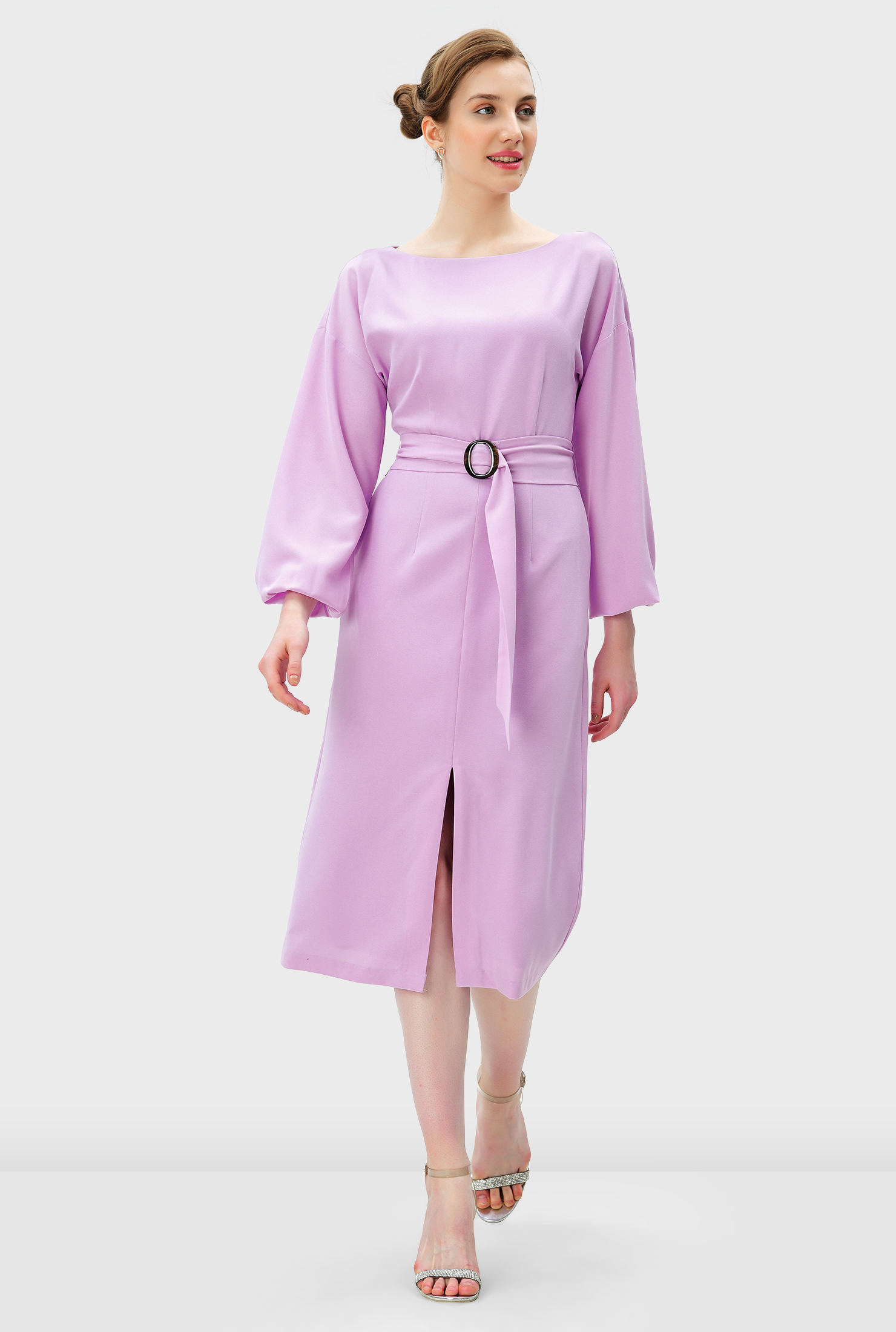 Shop Tie waist stretch crepe vented sheath dress eShakti