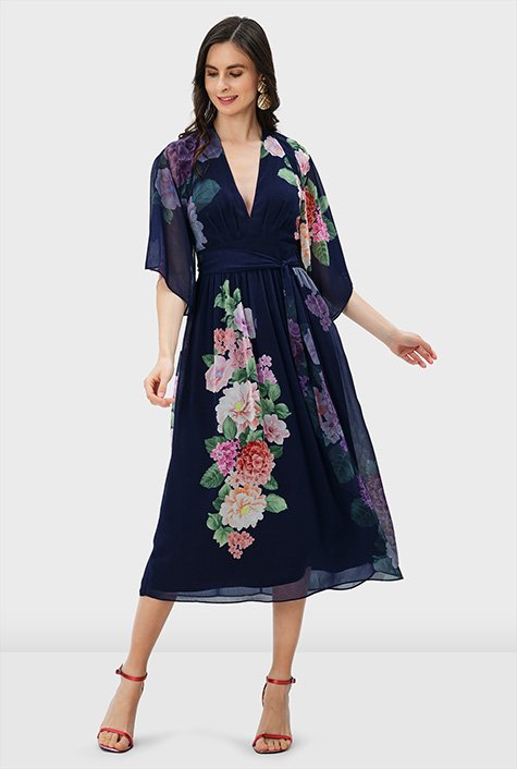 Shop Dolman sleeve floral print georgette dress