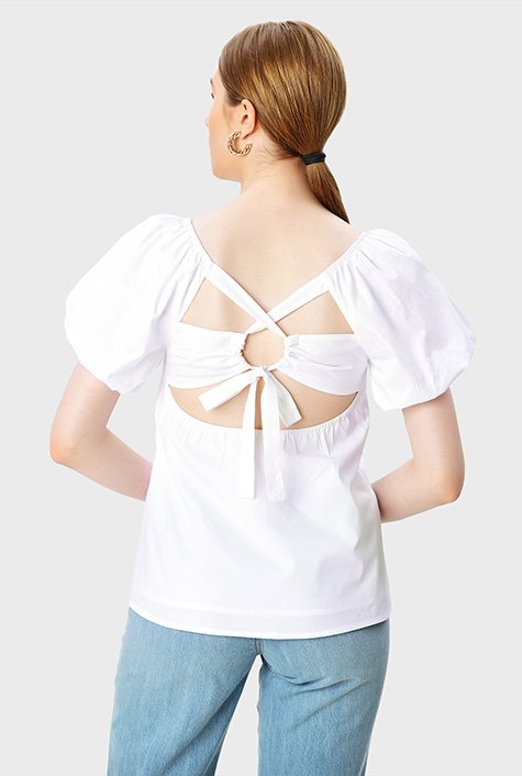 Shop Cutout cotton poplin tie back peplum blouse | eShakti