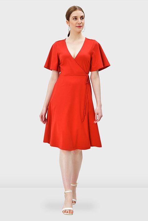 Flutter sleeve cotton jersey wrap dress