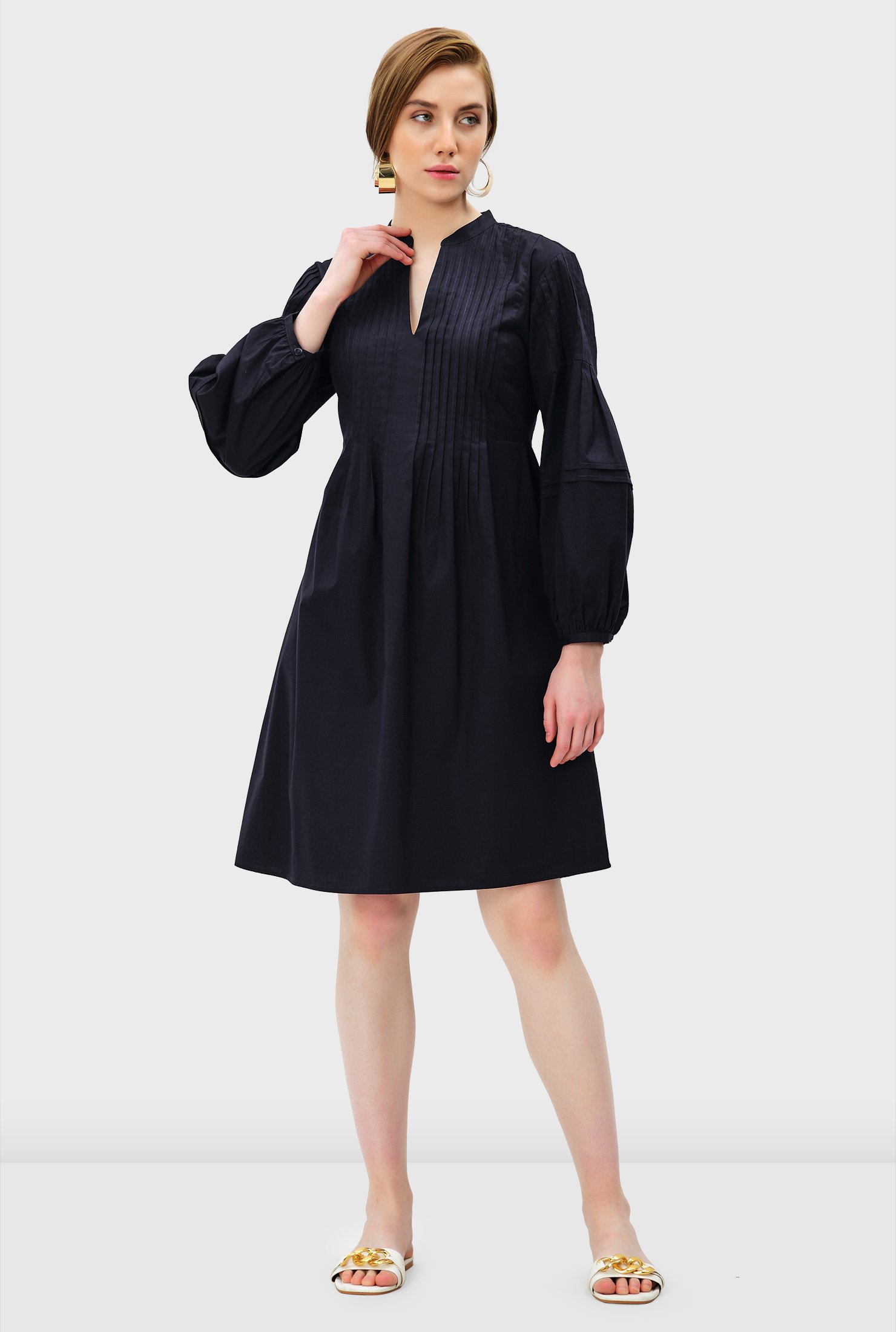 Shop Pintuck pleat cotton poplin tunic dress | eShakti