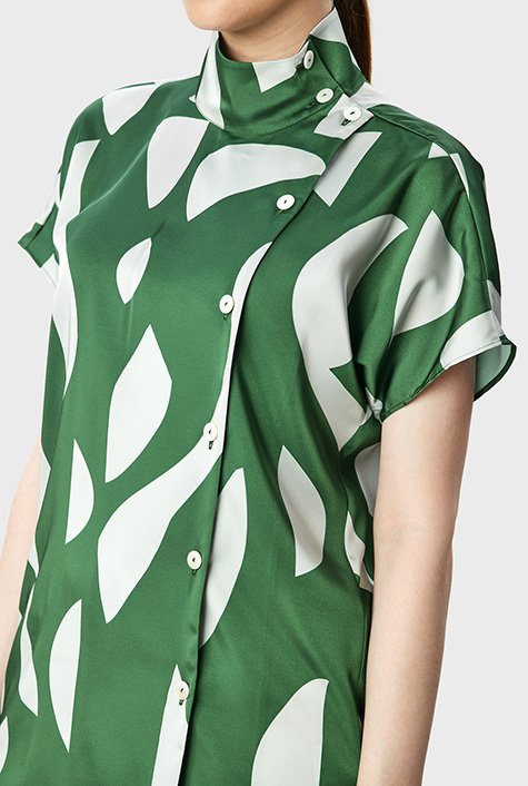 Zara White and Green Flower Print Satin Low Back V Neck Strappy