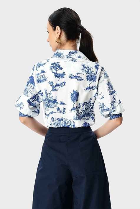 Shop sleeve | crepe shirt eShakti puff Toile print