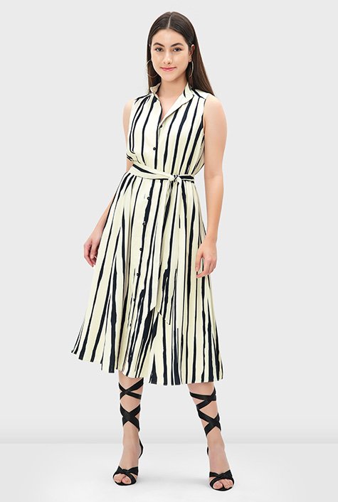 Shop Stripe print crepe elastic waist shirtdress