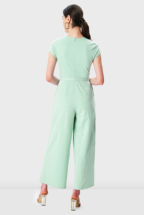 Shop Pleated cross front cotton jersey jumpsuit