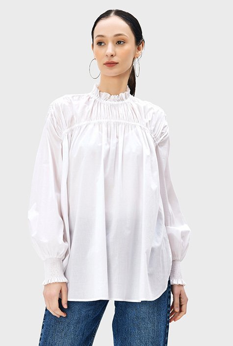 Ruched Egyptian Giza cotton voile blouse