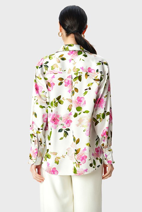 Shop Watercolor floral print satin shirt | eShakti