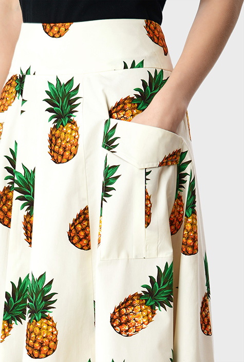 Shop Cargo pocket pineapple print cotton poplin skirt | eShakti