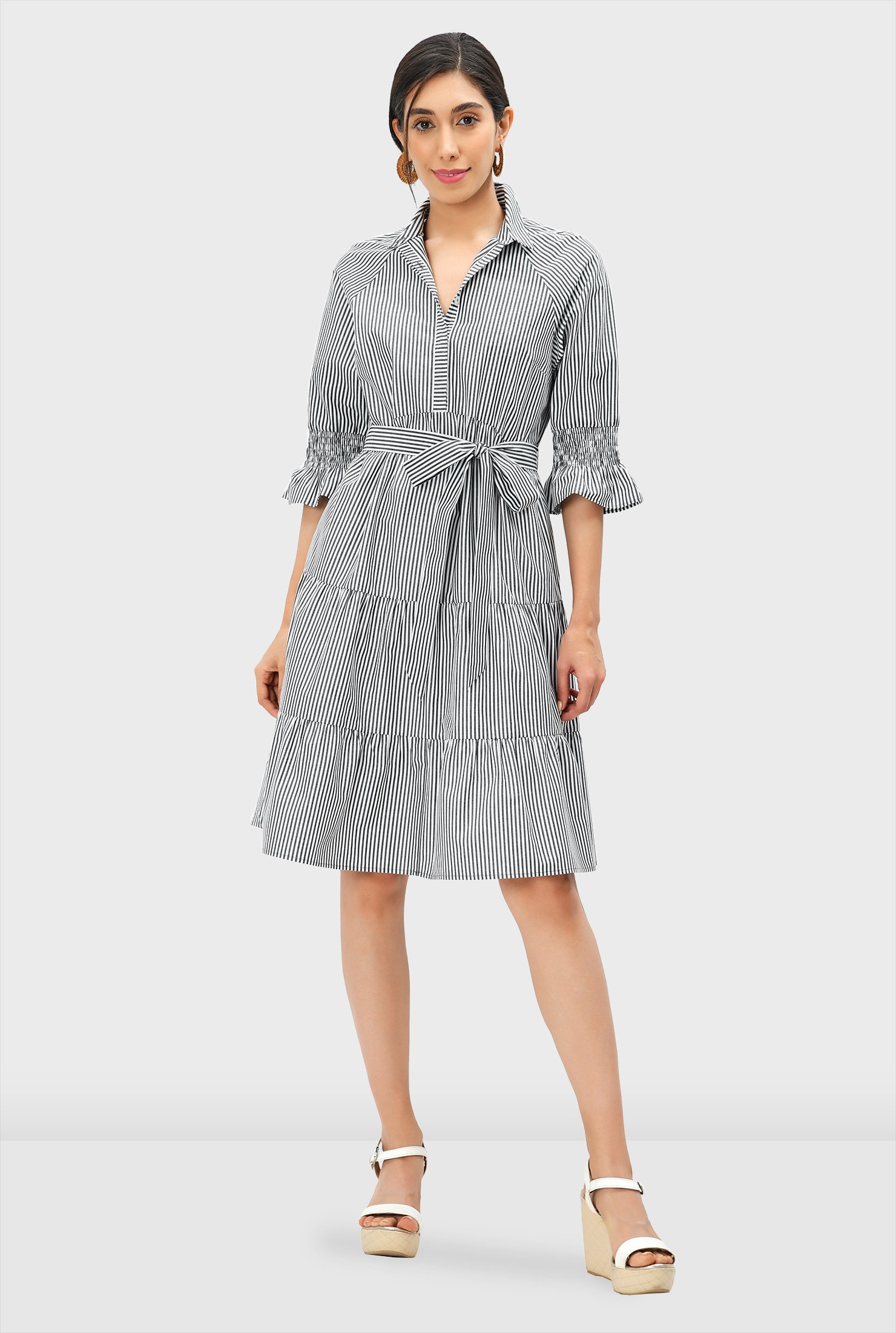 Shop Stripe Cotton Ruched Tier Dress Eshakti