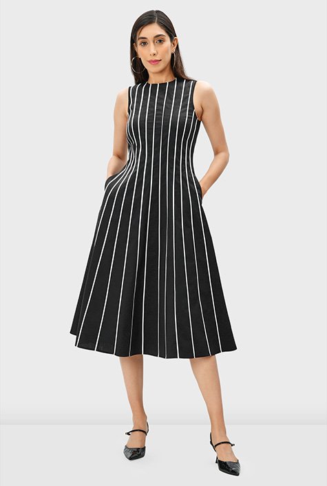 Shop Contrast trim cotton poplin pieced A-line dress | eShakti