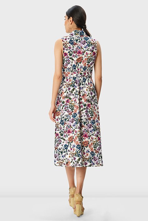 Shop Floral print cotton tie waist shirtdress | eShakti