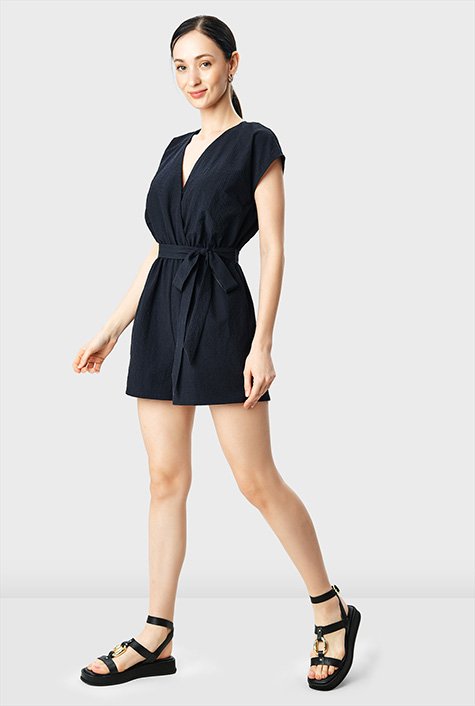 Ladies - Black Crinkled Jersey Romper - Size: XXS - H&M