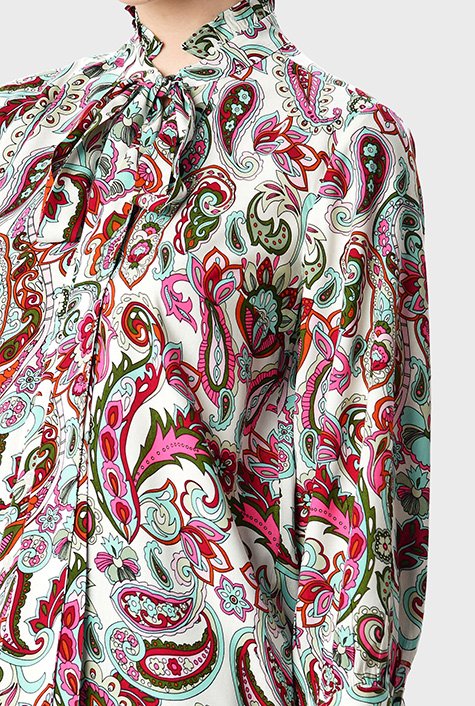 Tie neck floral paisley print rayon shirt