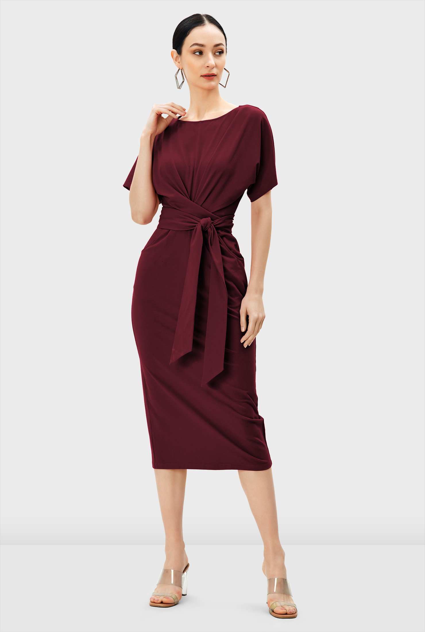 Shop Asymmetric sash tie belt cotton jersey sheath dress