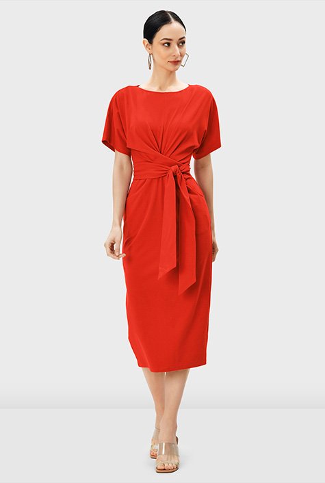 Buy Red Jacquard Tie Waist Dress from Next Latvia