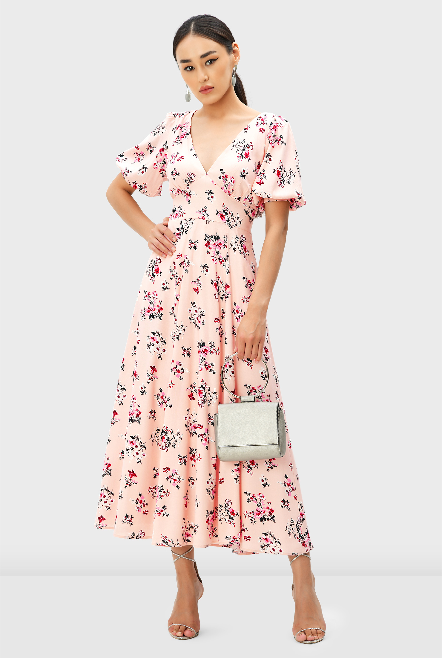Shop Floral print rayon banded empire waist dress | eShakti