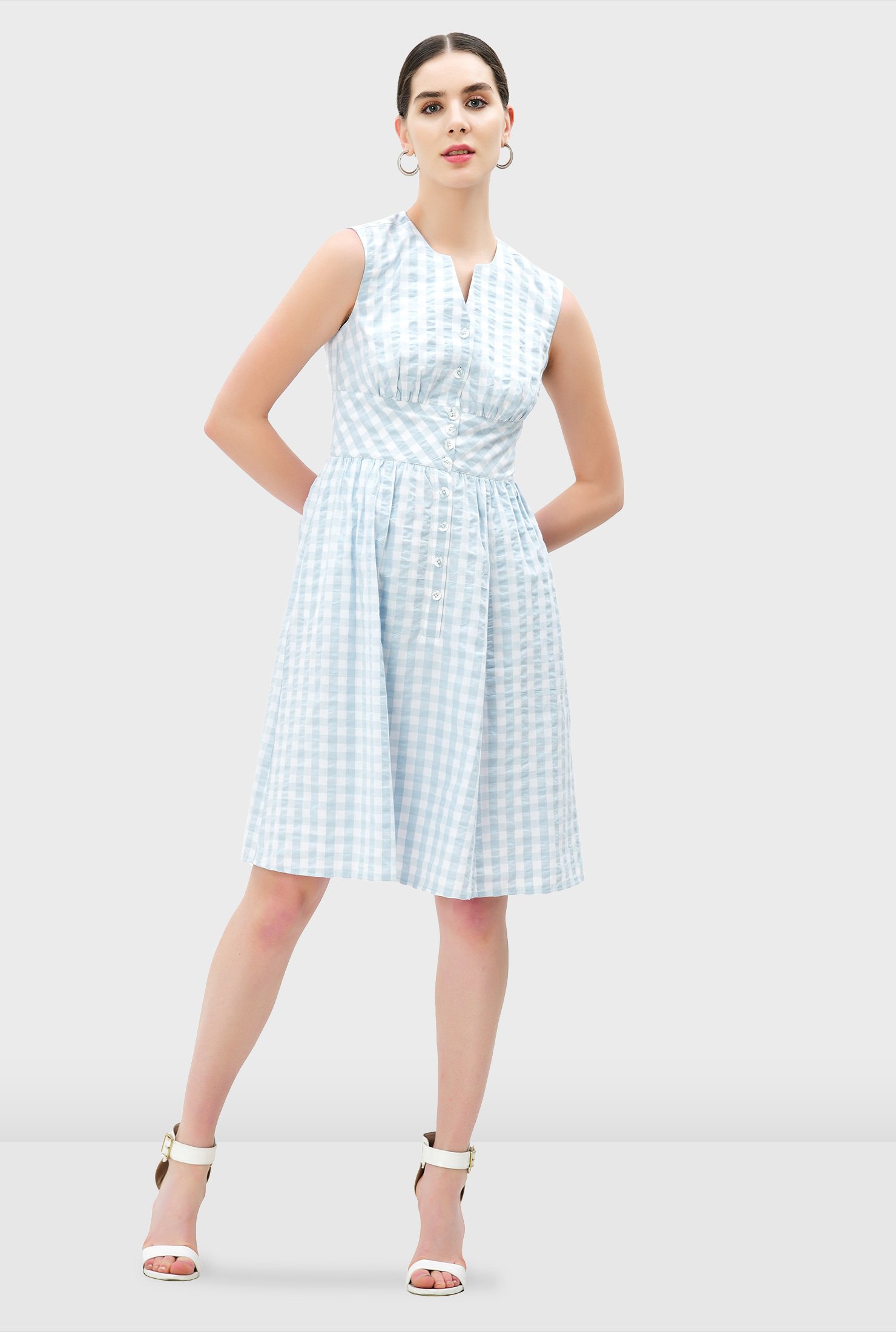 Shop Seersucker Check Cotton Banded Empire Dress Eshakti