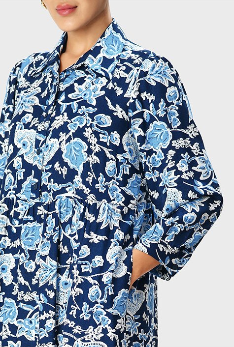 Shop Floral print rayon maxi shirt dress