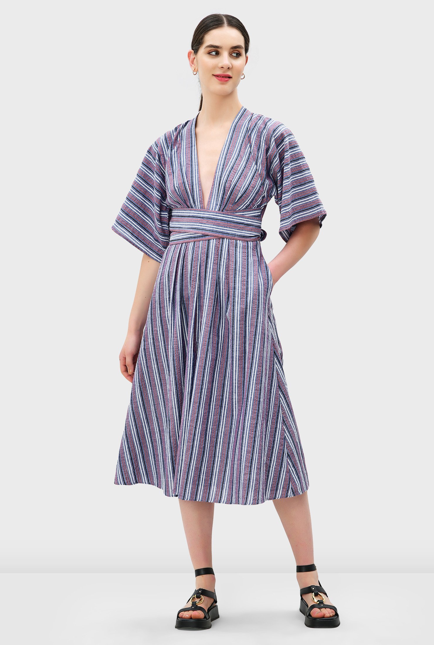 Shop Seersucker Stripe Cotton Banded Empire Dress Eshakti