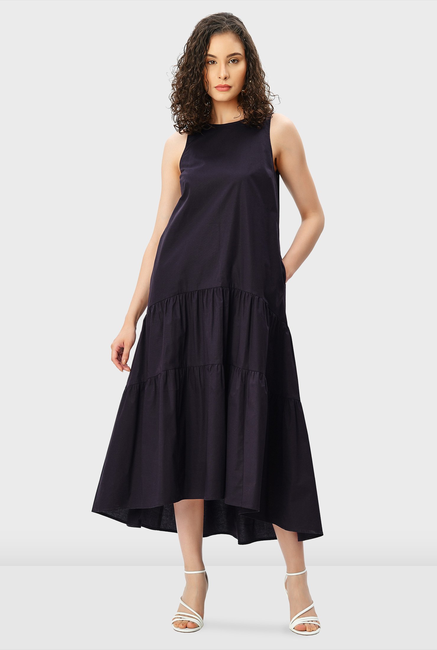 Shop Cotton poplin drop waist tiered dress | eShakti