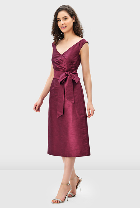 Shop Poly dupioni surplice A-line dress eShakti