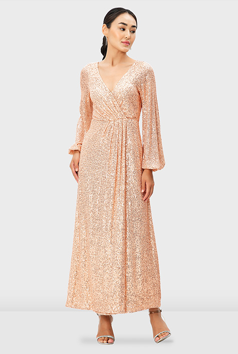 Shop Sequin mesh faux-wrap dress eShakti