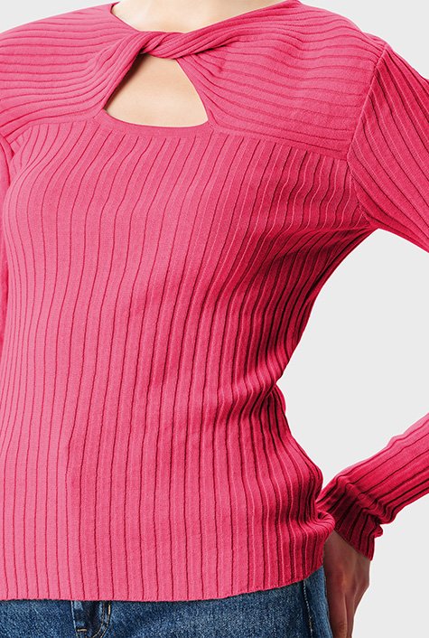 Shop Knot front ramie cotton rib-knit sweater | eShakti