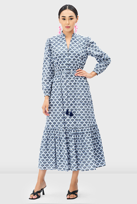 Shop Floral graphic hand block print cotton ruffle flounce dress