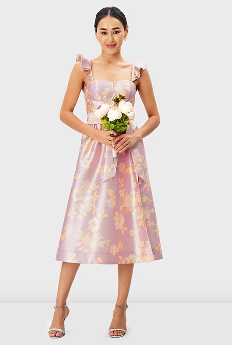 Shop Floral print dupioni corset style dress | eShakti